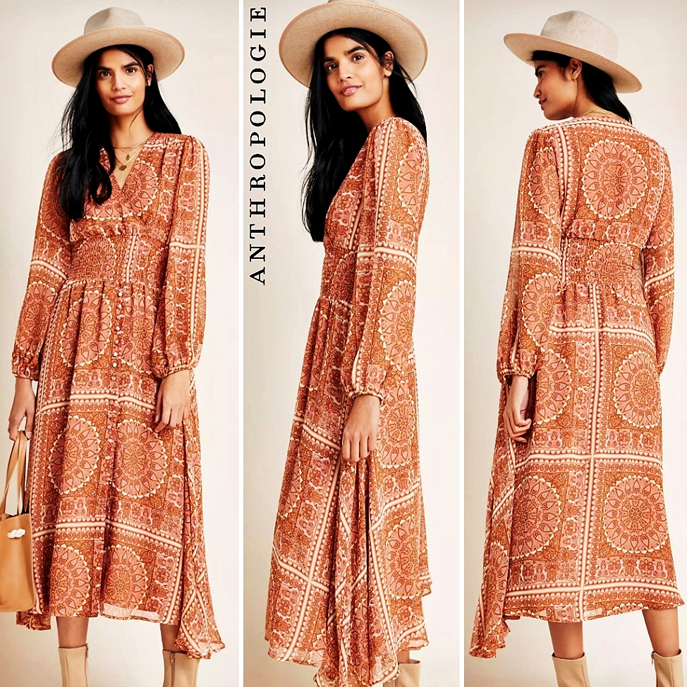 Anthropologie Bardot Mara Tiered Mandala Bohemian Maxi Dress Sm 4-6 $169/2020'